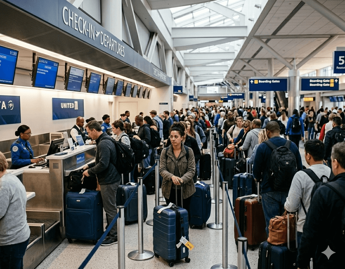 Traveler checking a bag at the airport