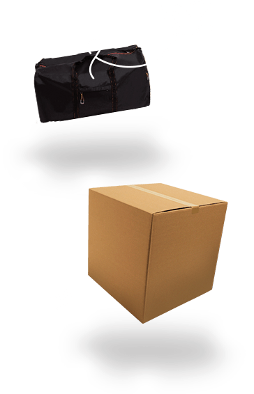 A box to ship ahead and a duffel bag to carry on
