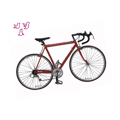 A road bike with the LugLess winged-bag motif, ready to ship.