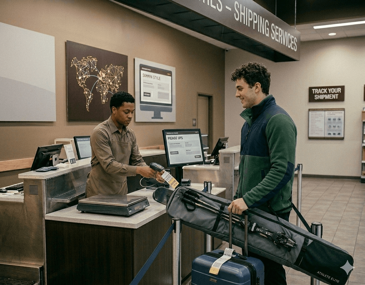 Traveler shipping luggage ahead of travel